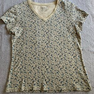 Faded Glory, size small, blue floral design with cream color background